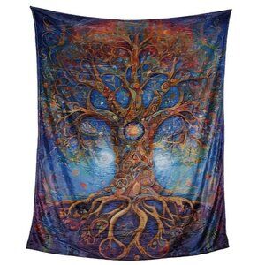 New Tree of Life Enchanted Plush Throw Blanket Mystical Art Gift Colorful Fleece
